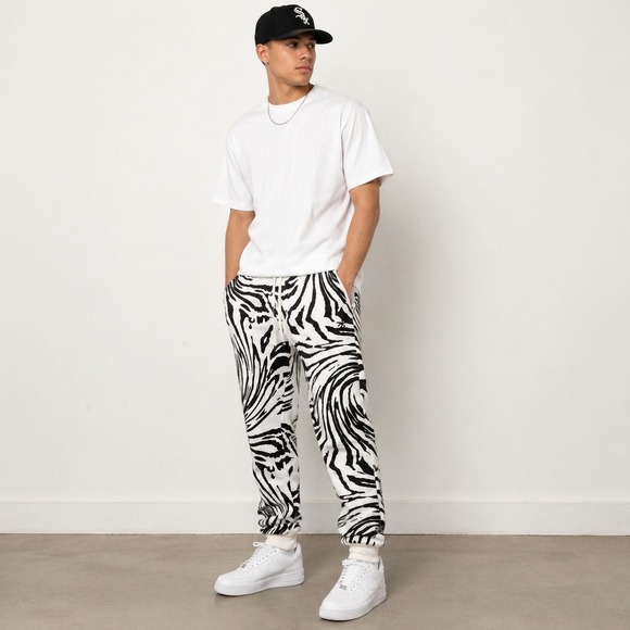 Rocawear Other - Rocawear Mens Fleece Jogger Pants Large White Black Swirl Zebra Print NWT